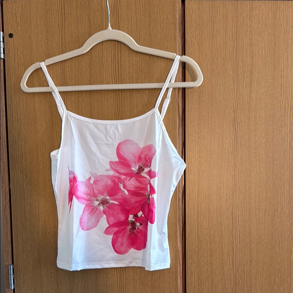 Silky Floral Pink and White Women's Top